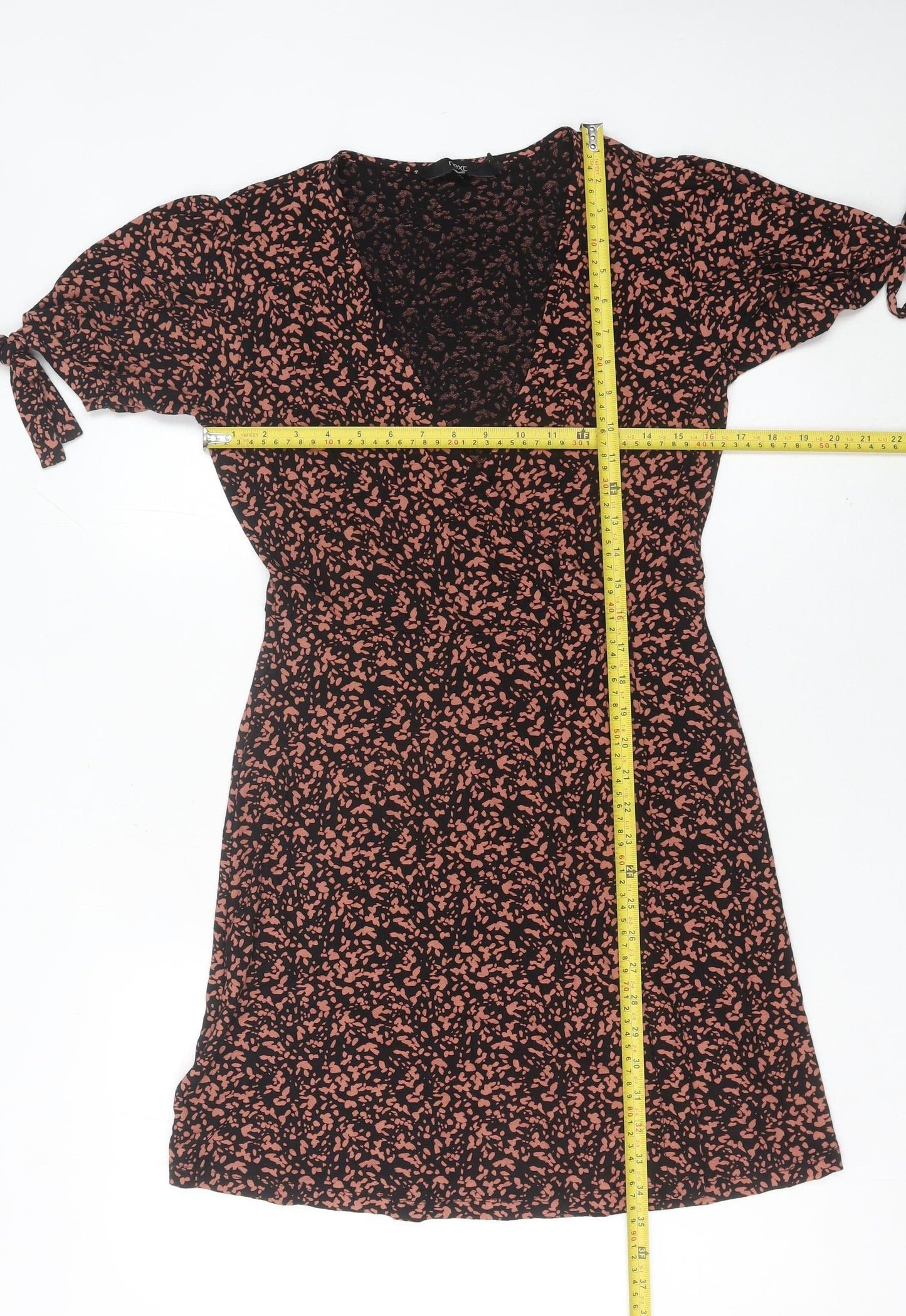 Next Womens Black Floral Wrap Dress Size 10 Knee Length Viscose