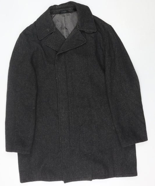 DKNY Men’s Grey Wool Blend Overcoat XL Classic Fit Mid-Length
