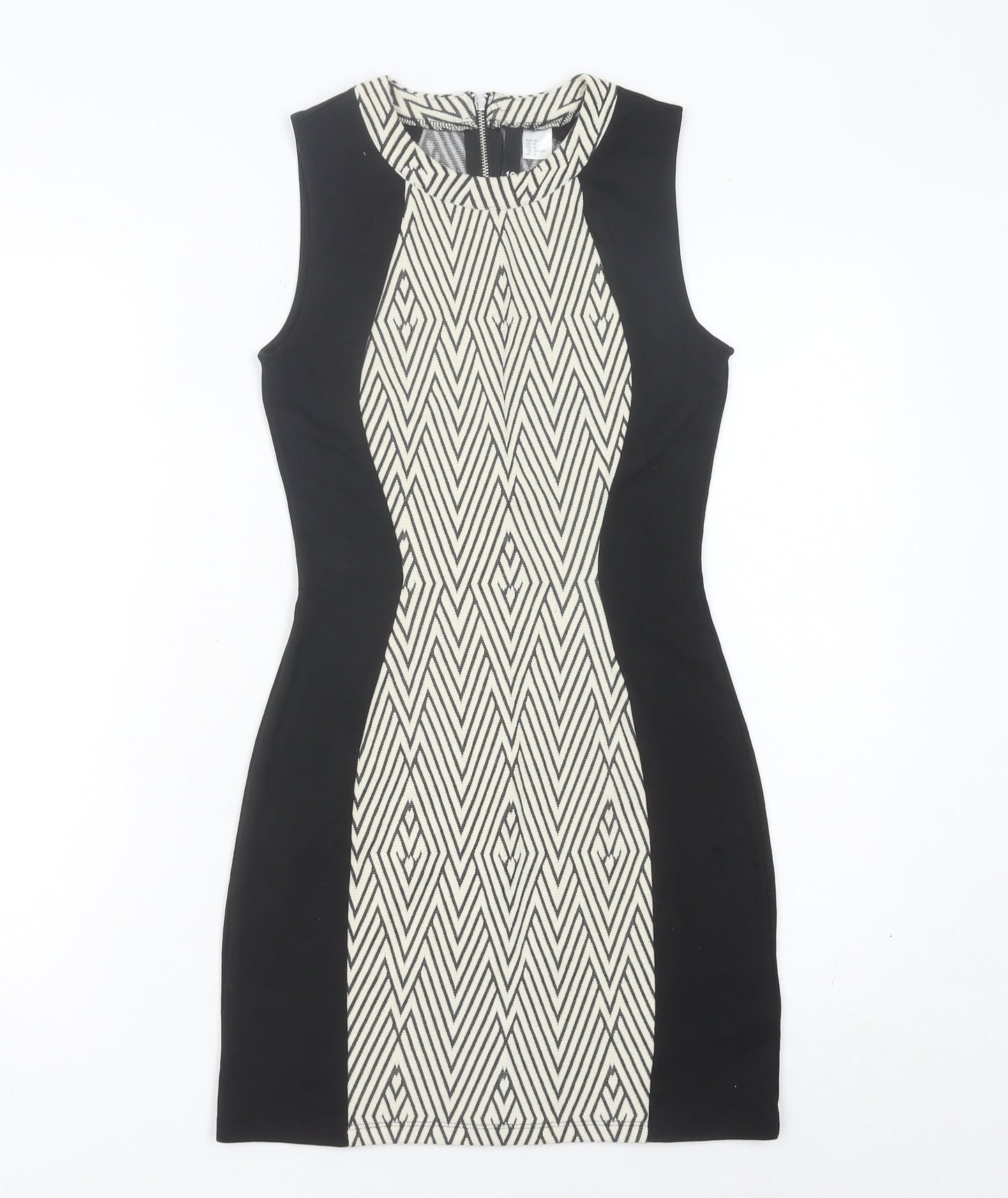 H&M Women’s Black & White Geometric Bodycon Dress Size 8