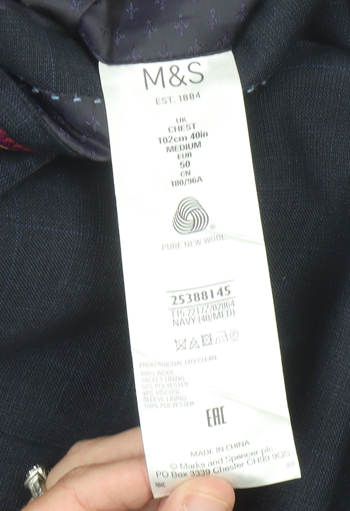 Marks and Spencer Men's Blue Wool Blazer Jacket 40R Medium