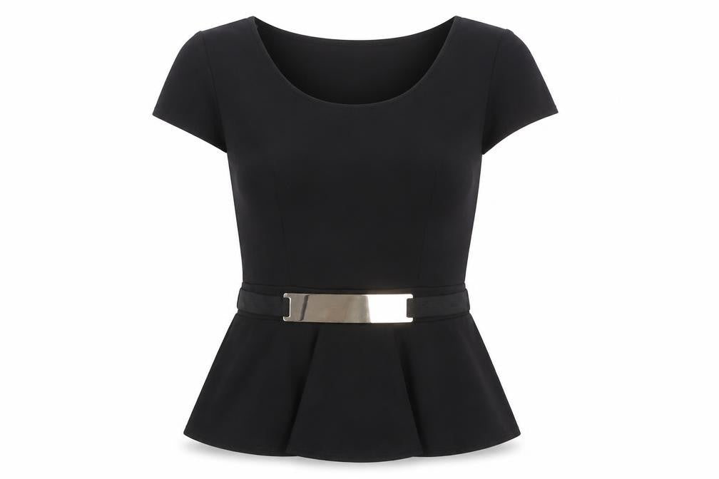 Select Women’s Black Size 6 Peplum Tunic Blouse with Belt