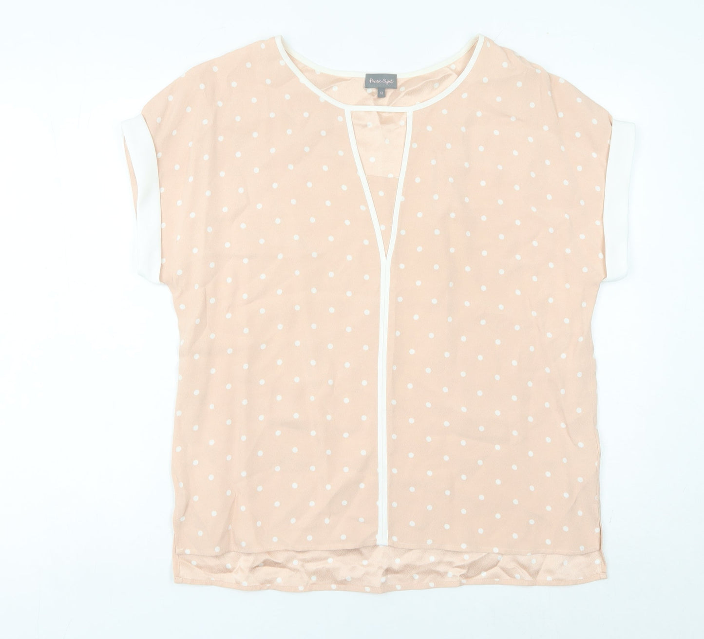 Phase Eight Women’s Beige Polka Dot Blouse Size 12 Tunic Top