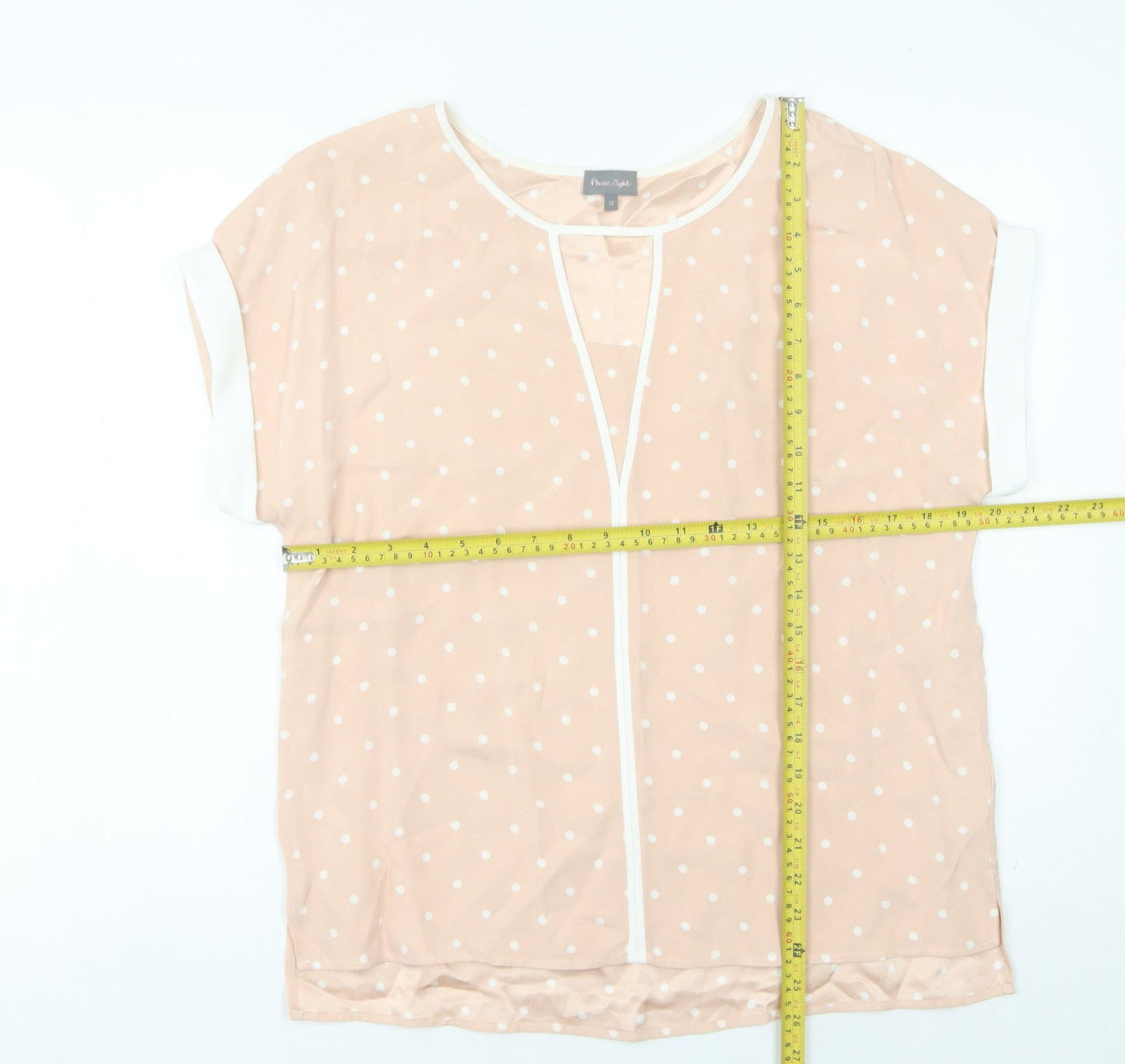 Phase Eight Women’s Beige Polka Dot Blouse Size 12 Tunic Top