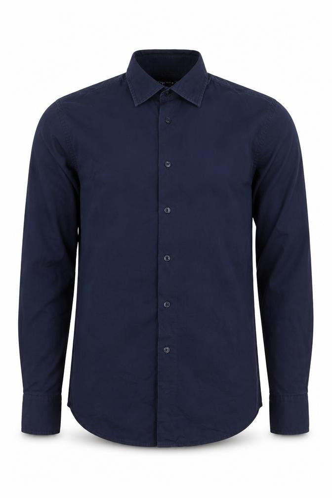 Piazzaitalia Men’s Blue Slim Fit Button-Up Long Sleeve Shirt M