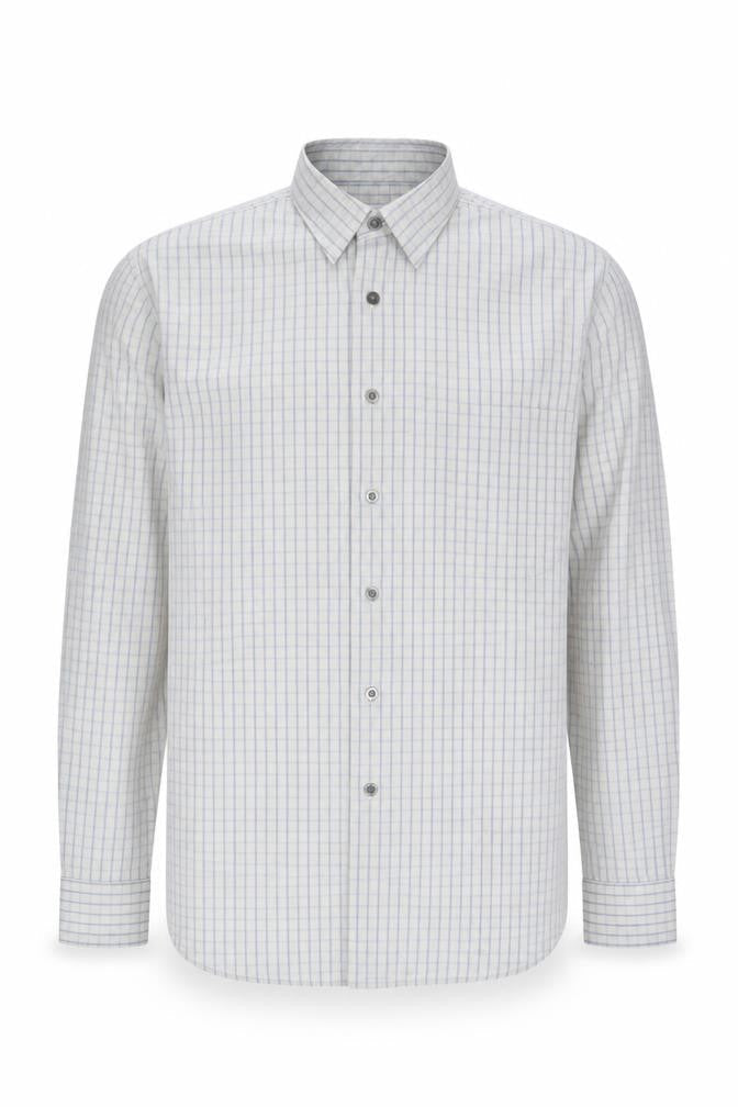 Van Heusen Men’s Grey Checked Cotton Long Sleeve Button-Up Shirt M