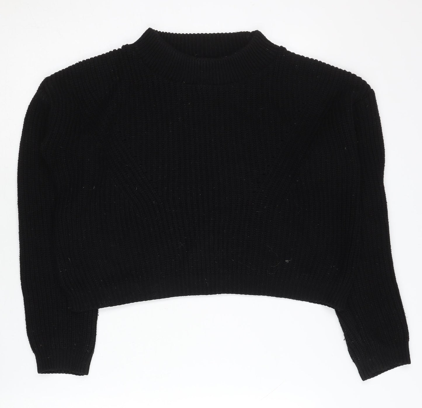 Boohoo Women Black Mock Neck Chunky Knit Pullover Jumper Size S