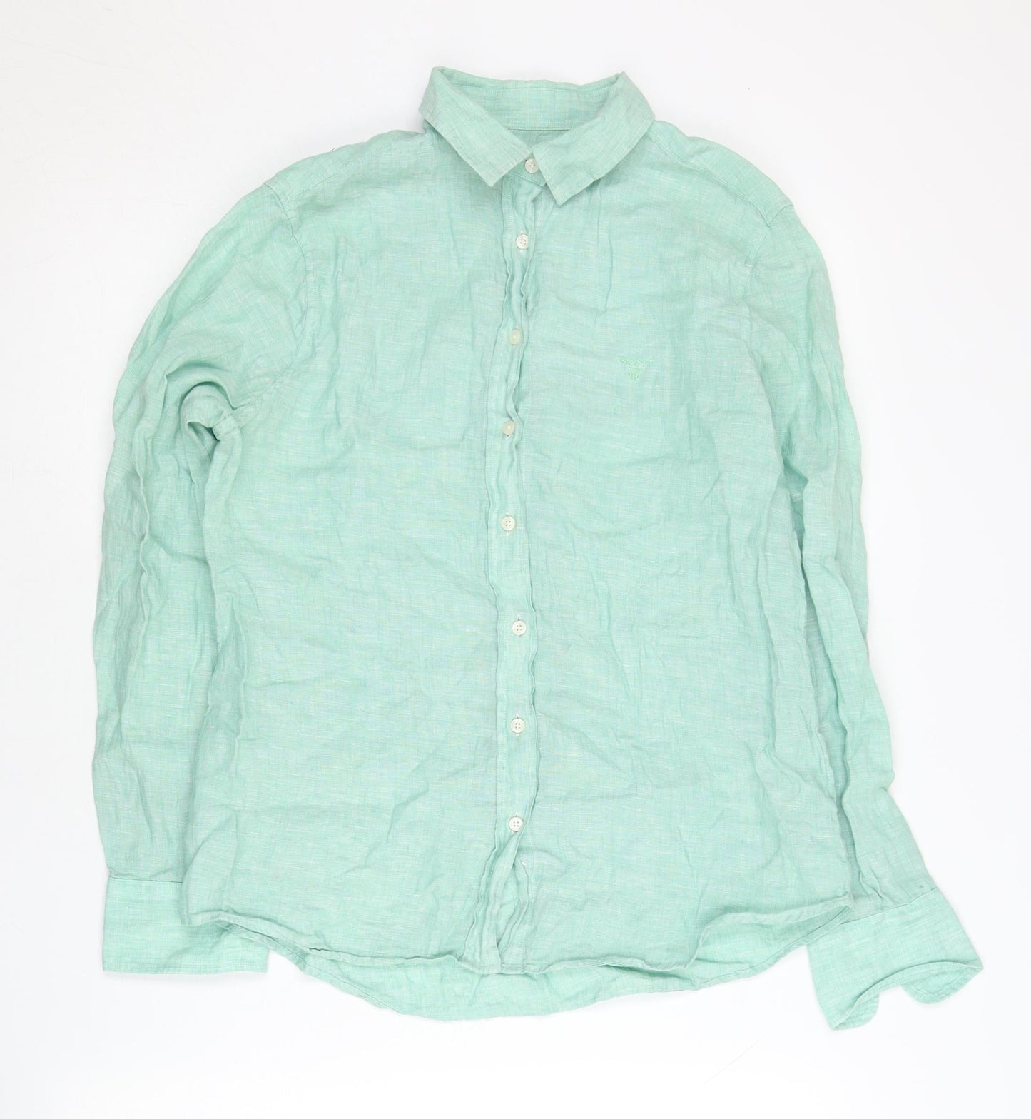 Gant Womens Green Linen Button-Up Shirt UK 10 Long Sleeve Casual