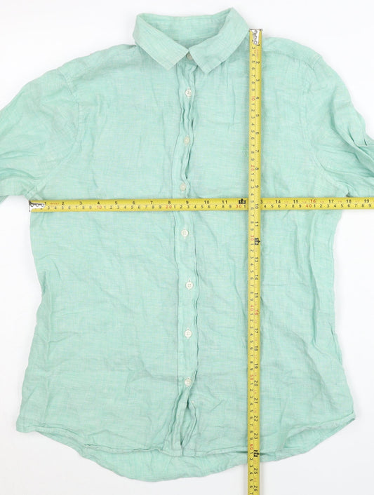Gant Womens Green Linen Button-Up Shirt UK 10 Long Sleeve Casual