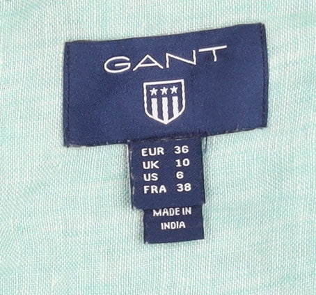 Gant Womens Green Linen Button-Up Shirt UK 10 Long Sleeve Casual