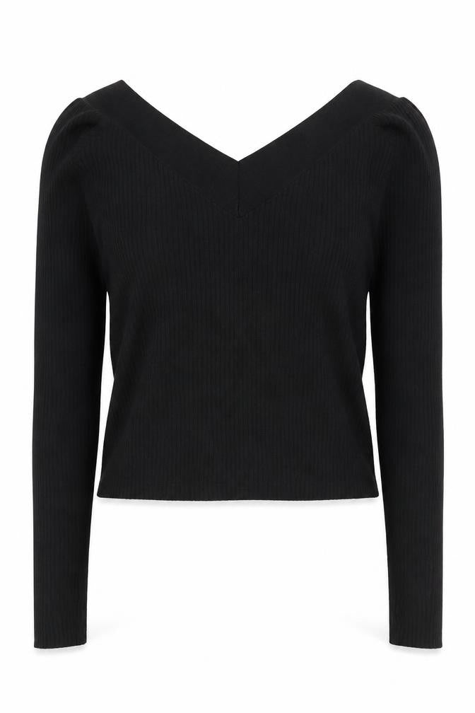 H&M Women’s Black V-Neck Slim Knit Jumper Size M