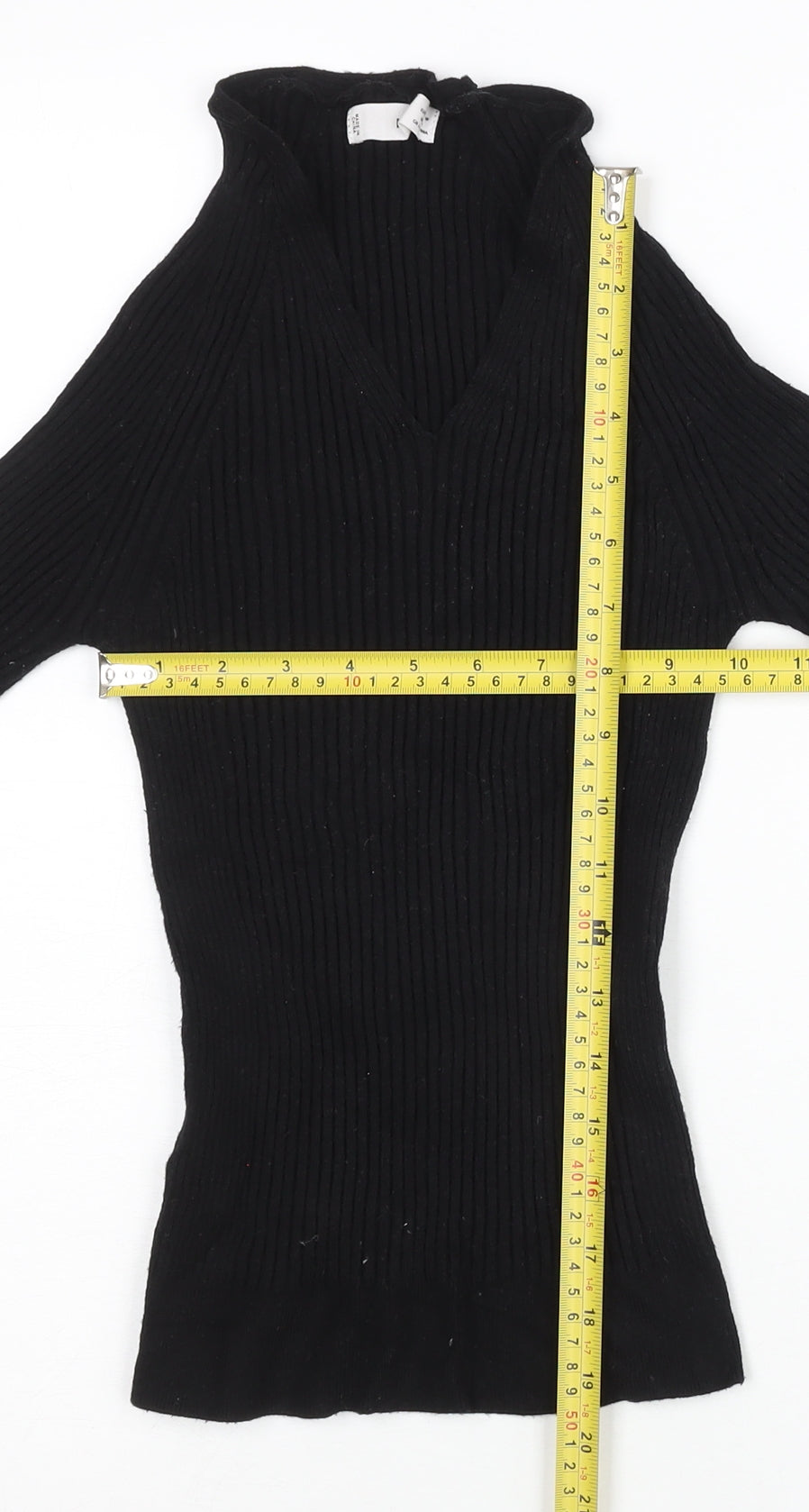 MNG Womens Black Slim Fit V-Neck Ribbed Pullover Jumper Size M