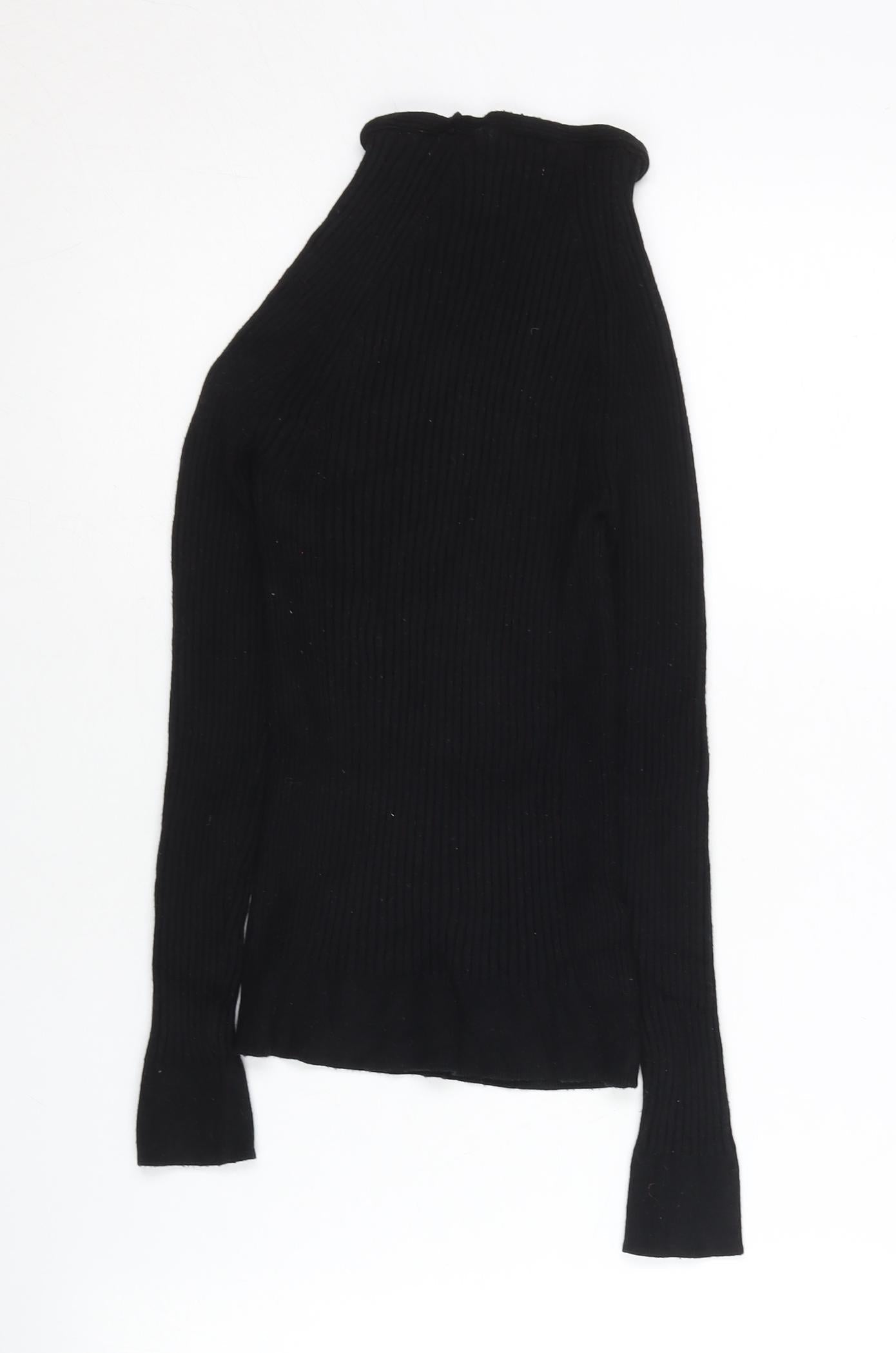 MNG Womens Black Slim Fit V-Neck Ribbed Pullover Jumper Size M