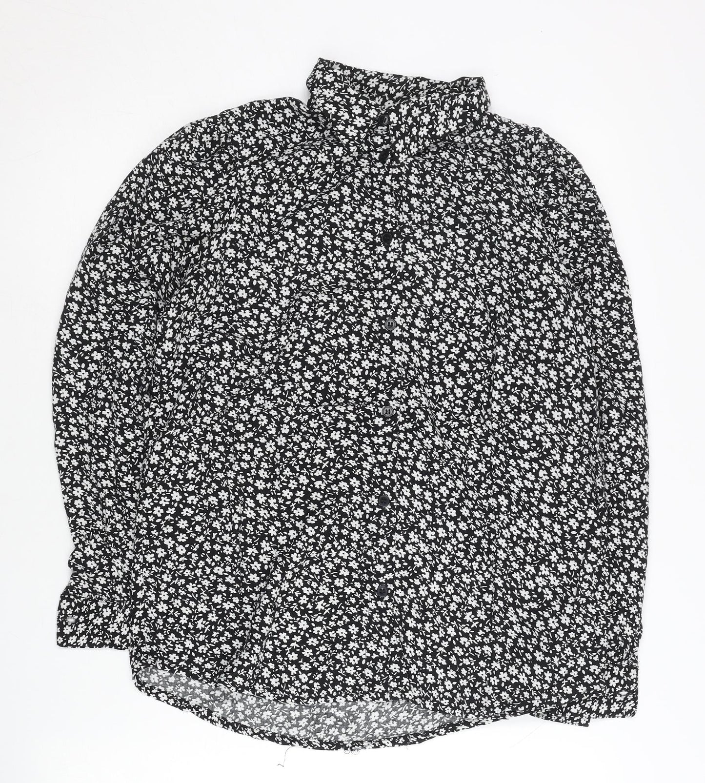 Dorothy Perkins Womens Black Floral Viscose Button-Up Blouse UK 8