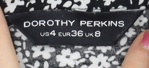 Dorothy Perkins Womens Black Floral Viscose Button-Up Blouse UK 8