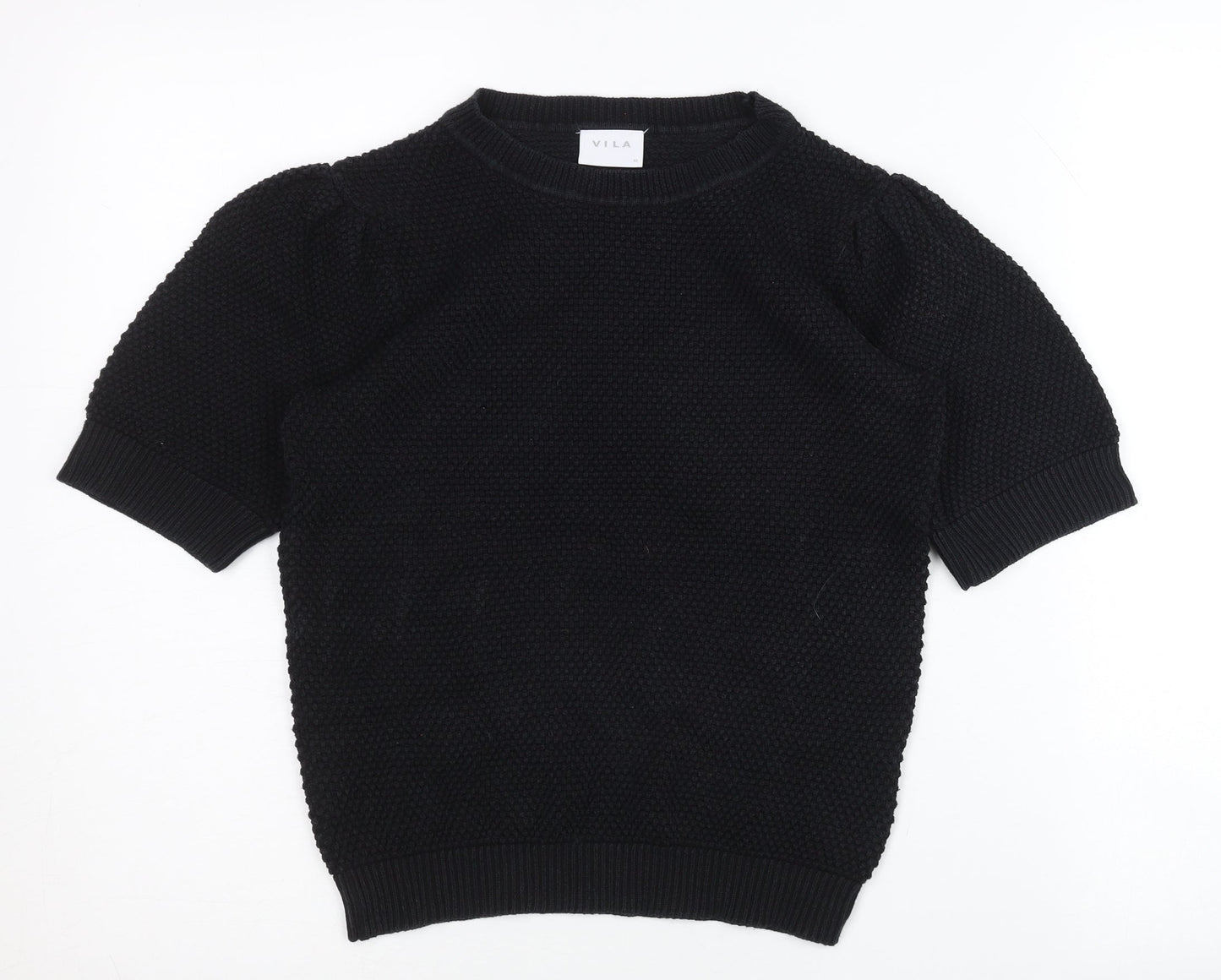 Vila Womens Black XS Knit Puff Sleeve Pullover Jumper