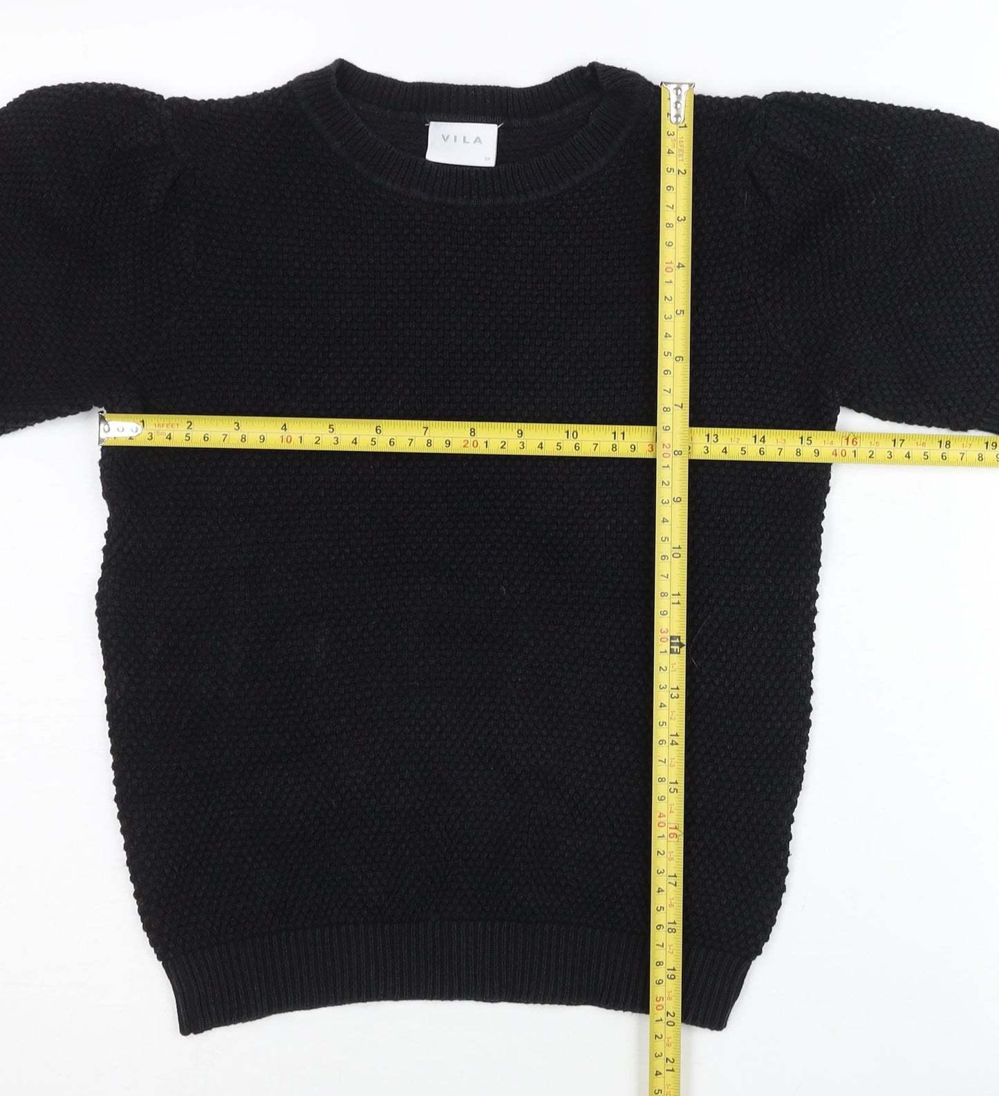 Vila Womens Black XS Knit Puff Sleeve Pullover Jumper