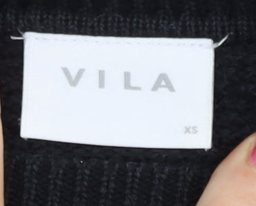 Vila Womens Black XS Knit Puff Sleeve Pullover Jumper