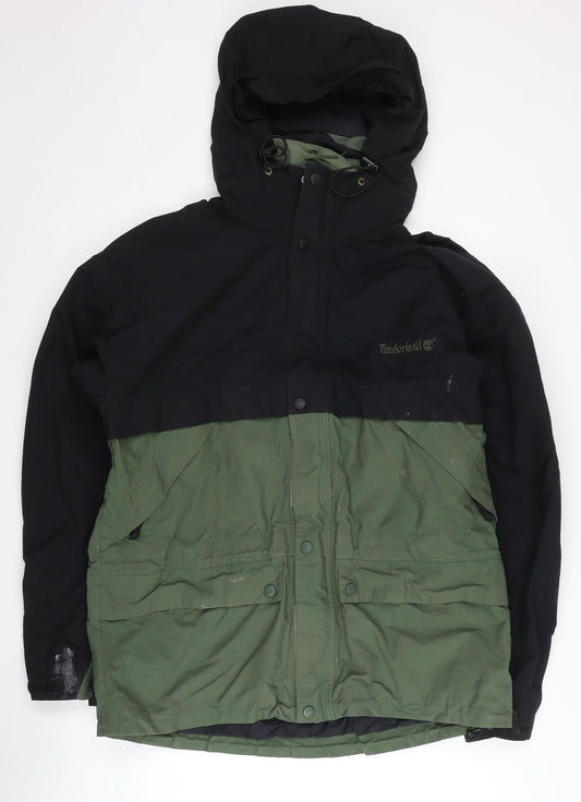 Timberland Mens Green Black Nylon Parka Jacket M Weathergear Hooded