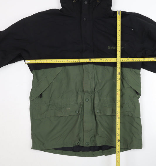 Timberland Mens Green Black Nylon Parka Jacket M Weathergear Hooded