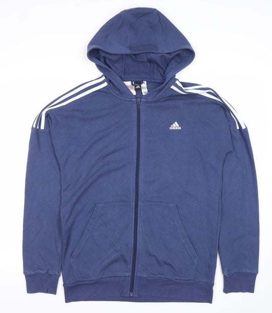 Adidas Boys Blue Full Zip Hoodie 15-16Y XL Sports Logo Activewear