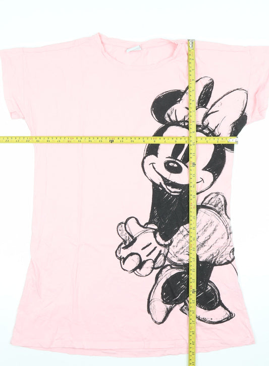 Disney Women Pink Minnie Mouse Nightshirt M Cotton Short Sleeve