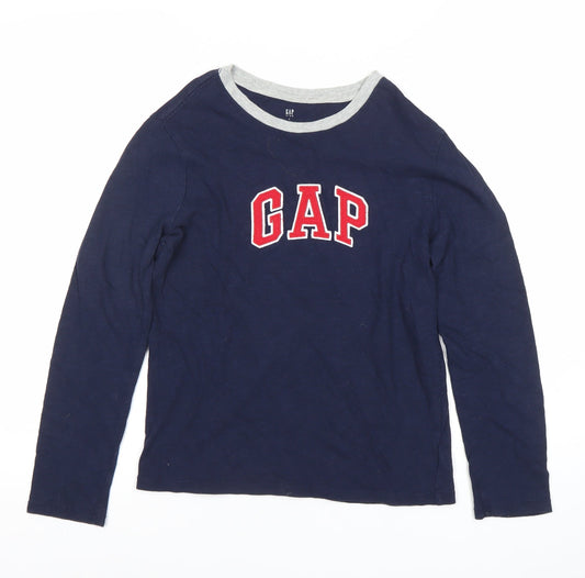 GAP Boys Blue Long Sleeve Logo T-Shirt Age 10-11 Years Cotton