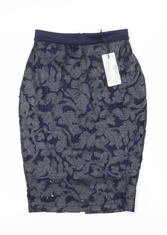 Lipsy London Women’s Blue Floral Lace Pencil Skirt Size 8