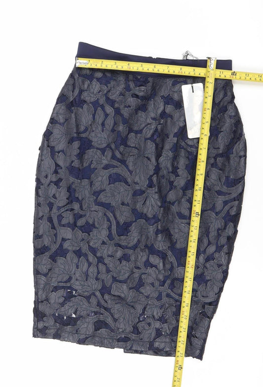 Lipsy London Women’s Blue Floral Lace Pencil Skirt Size 8
