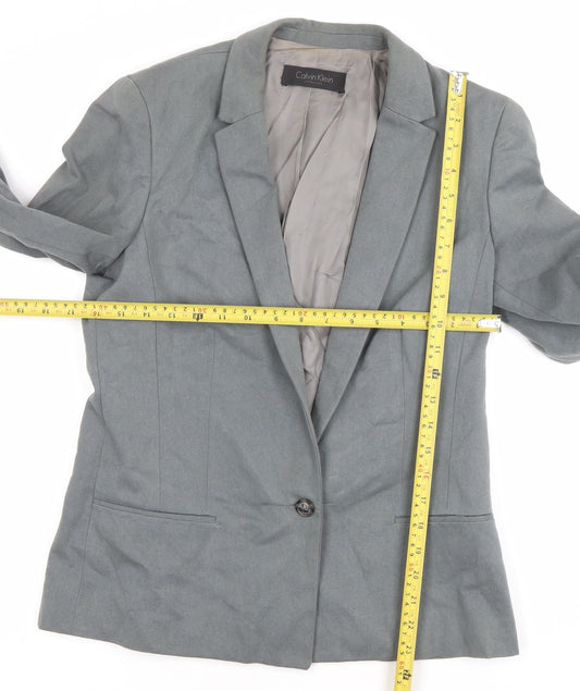 Calvin Klein Women’s Grey Wool Blazer Size 10 Tailored Work Jacket