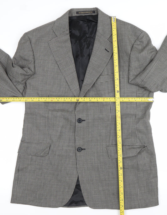 Marks and Spencer Men Black & White Checked Wool Blazer Jacket 40R
