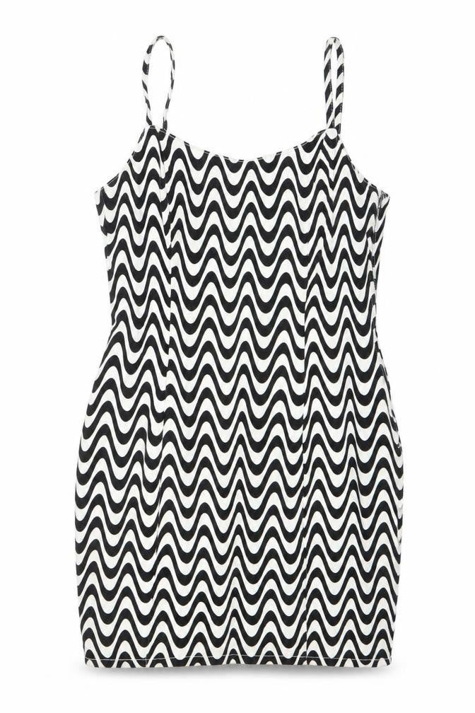 H&M Women Black White Geometric Mini Slip Dress Size 12 Cotton