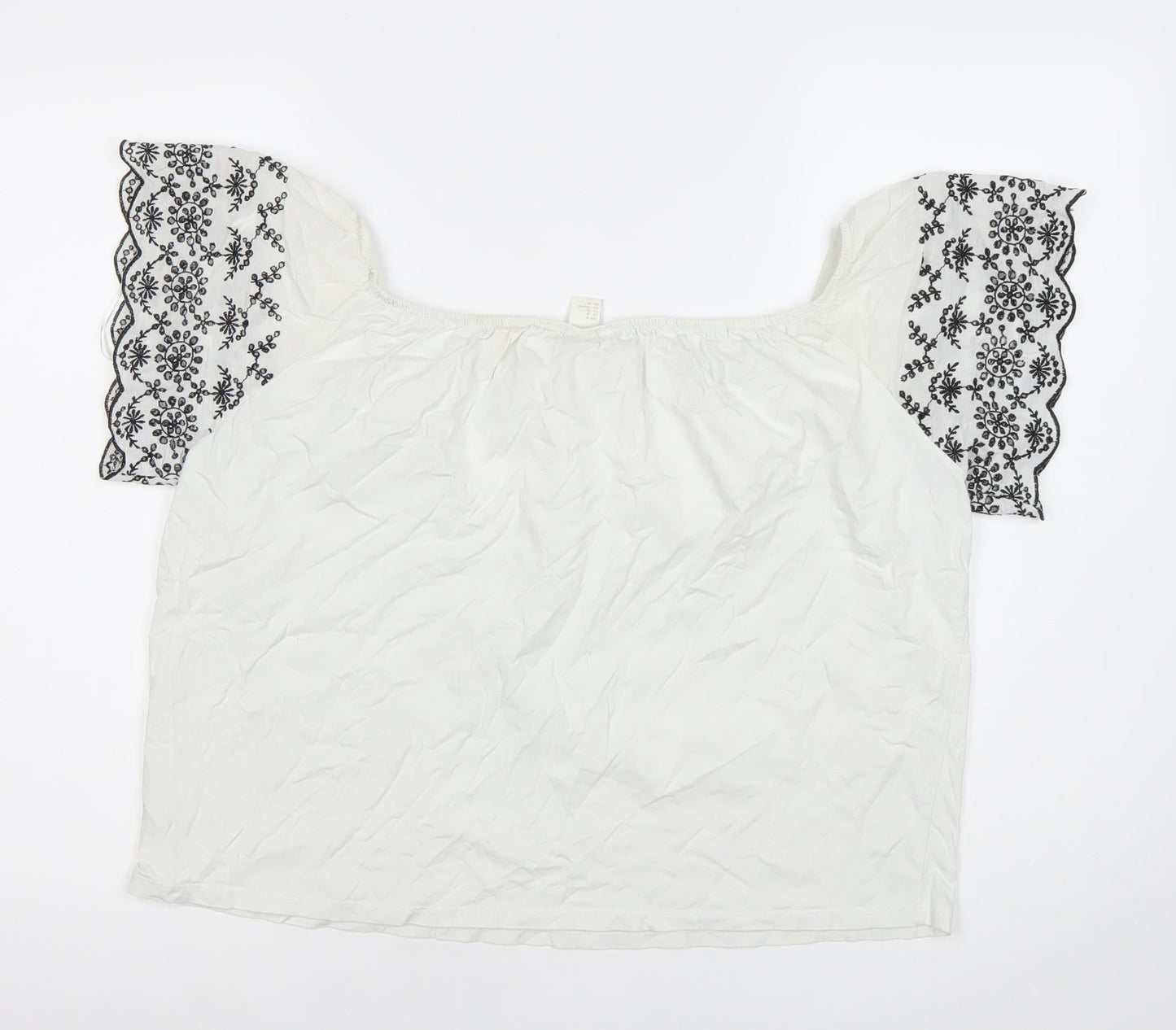 H&M Womens White Embroidered Floral Boho Blouse Size 12