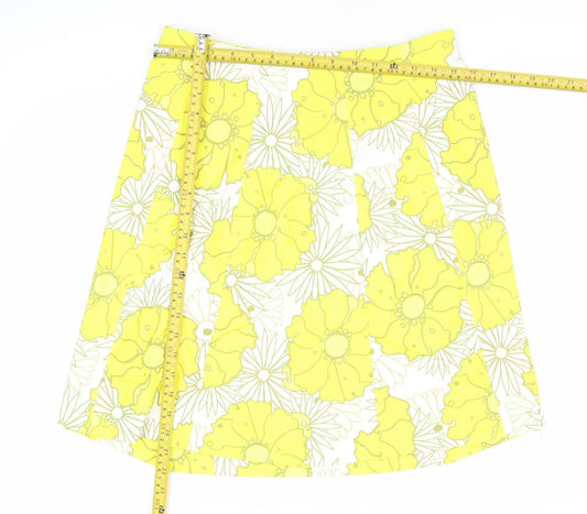 Topshop Women Yellow Floral A-Line Mini Skirt Size 12