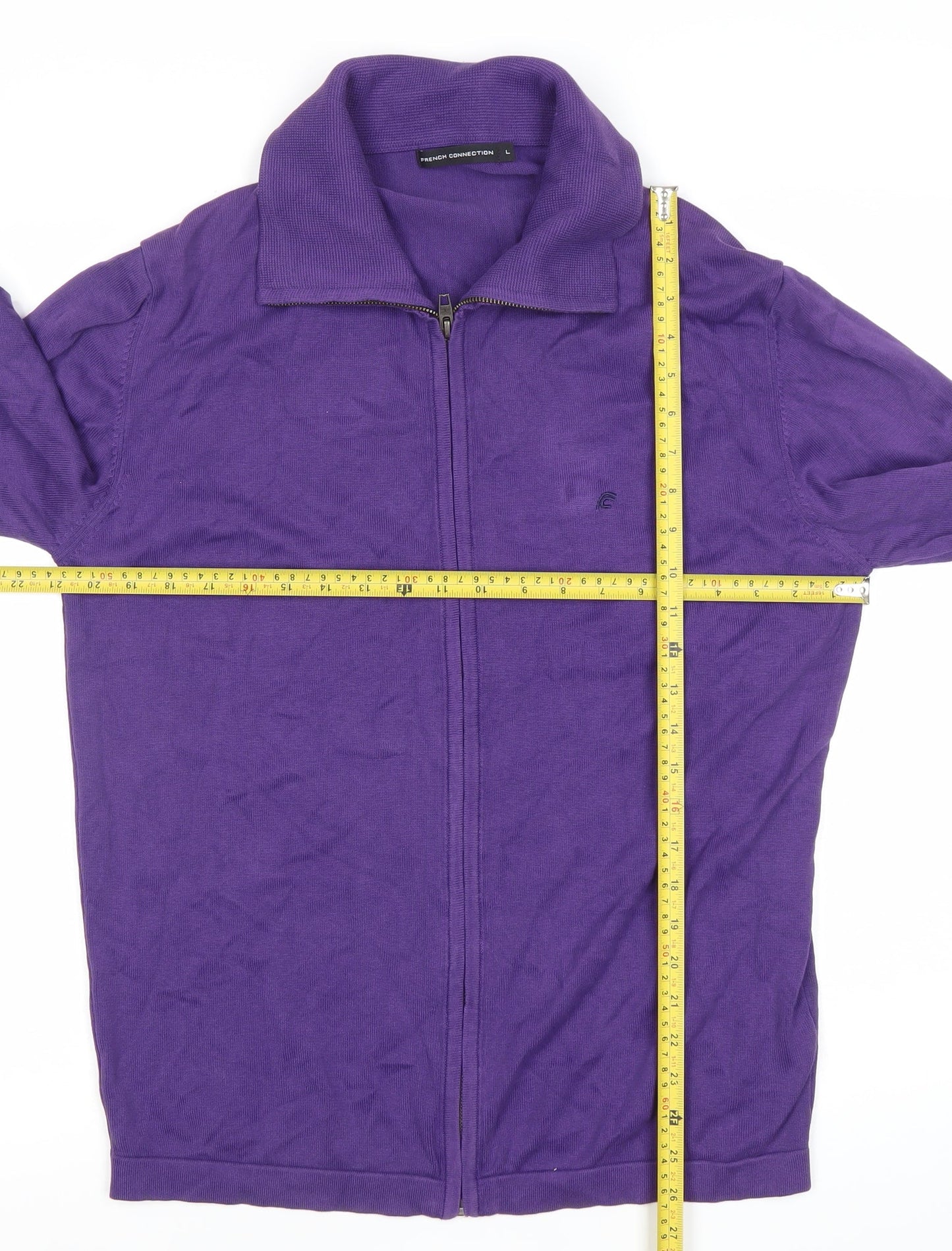 French Connection Men’s Purple Full Zip Cotton Jumper Size L