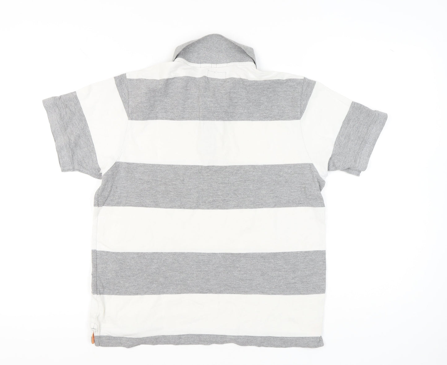 Champion Men’s Grey White Striped Polo Shirt Medium Short Sleeve