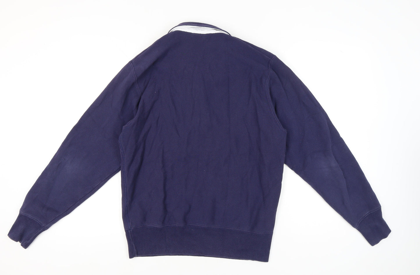 Champion Men’s Blue Henley Collared Sweatshirt Small Embroidered Logo