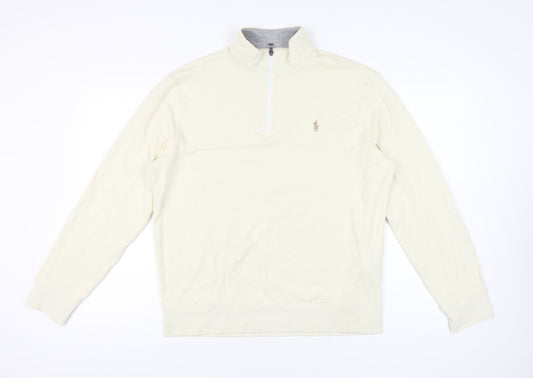 Ralph Lauren Mens Ivory 1/4 Zip Pullover Sweatshirt L Regular Fit