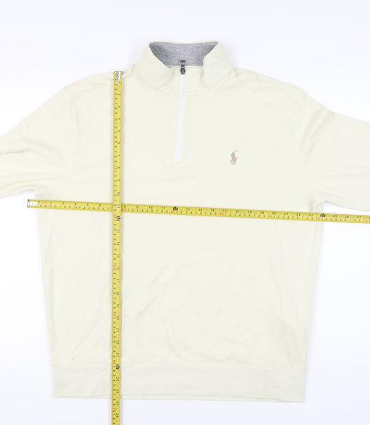 Ralph Lauren Mens Ivory 1/4 Zip Pullover Sweatshirt L Regular Fit