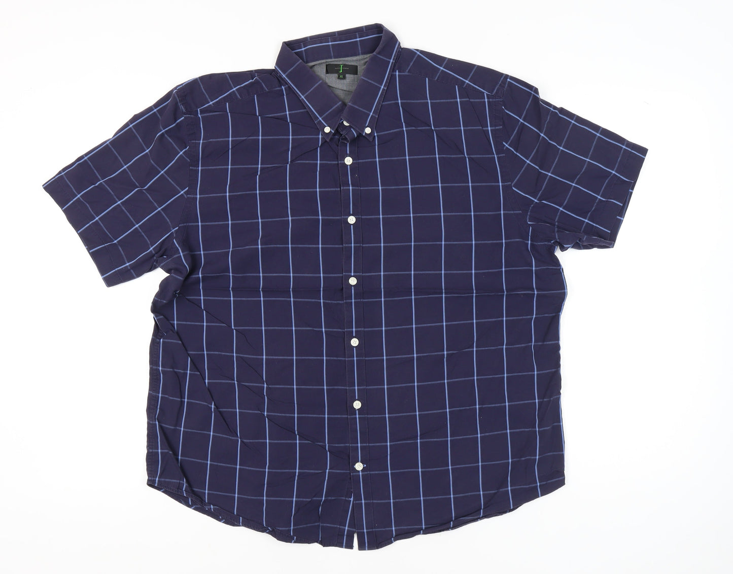 Jasper Conran Men’s Blue Check Cotton Short Sleeve Shirt XL 46-48"