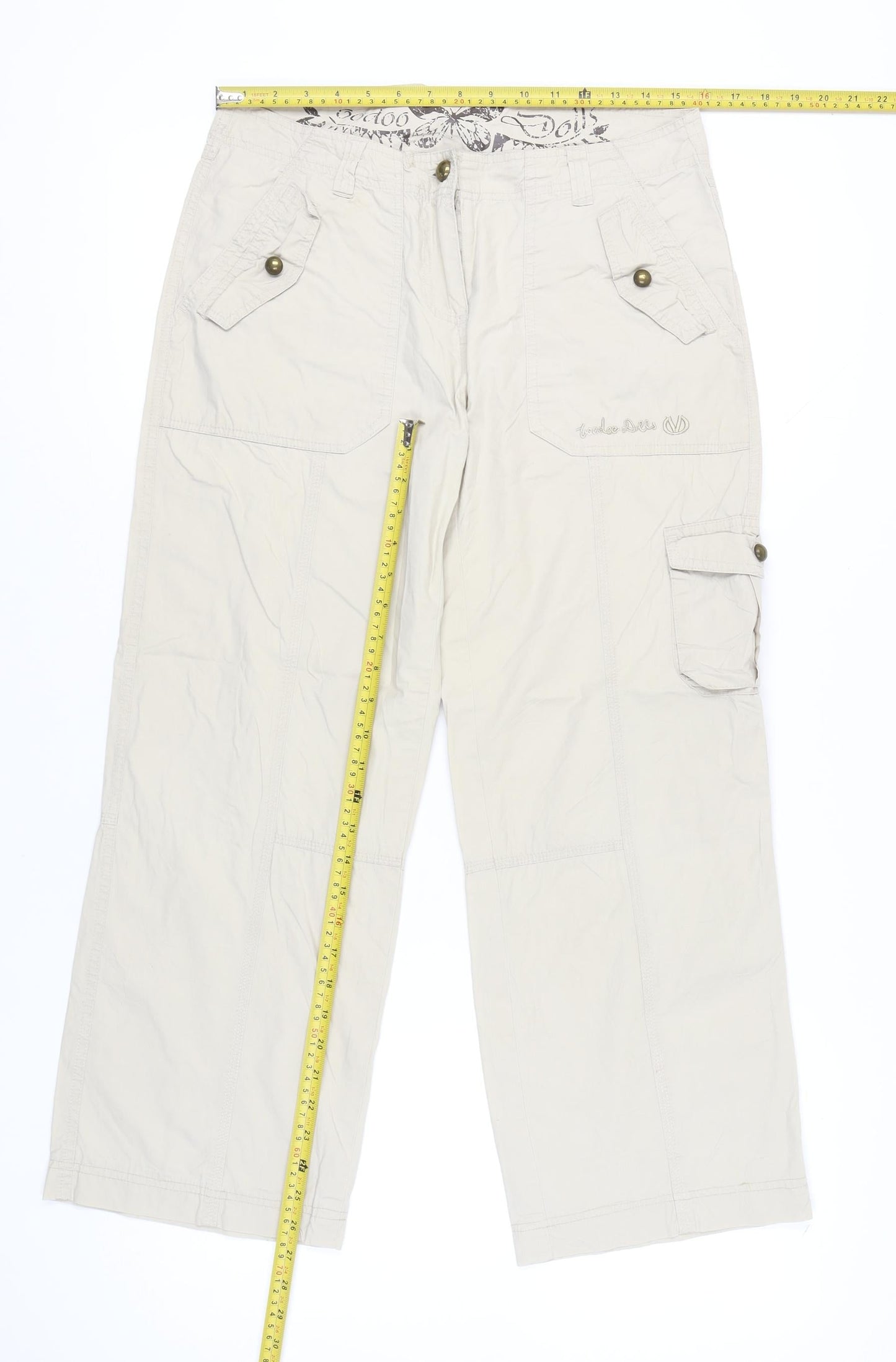 Voodoo Dolls Womens Beige Cotton Cargo Trousers Size 10