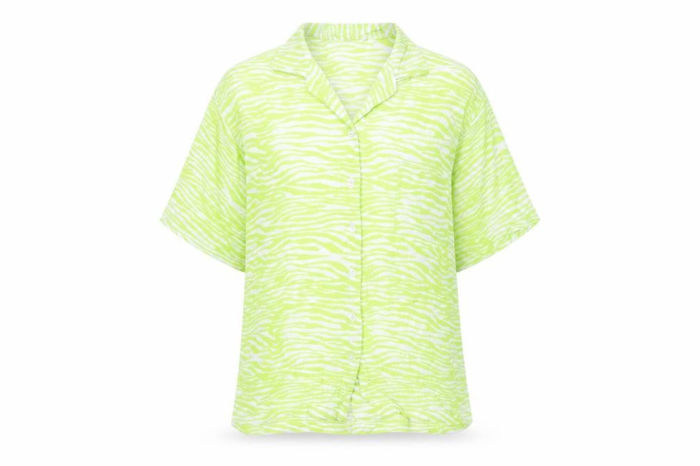 Motel Womens Green Zebra Print Button-Up Shirt Size M