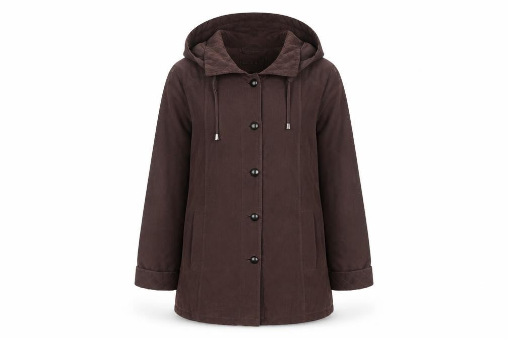 Klassik Womens Brown Hooded Mid-Length Coat Size 10