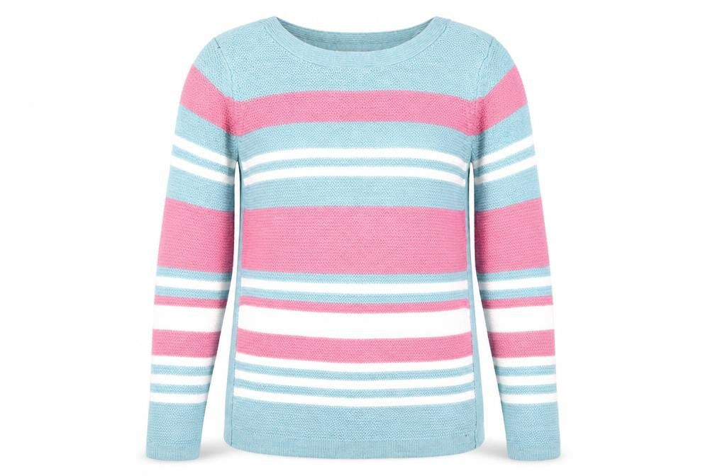 Isle Women’s Blue Striped Acrylic Jumper Size S 10-12 Crew Neck