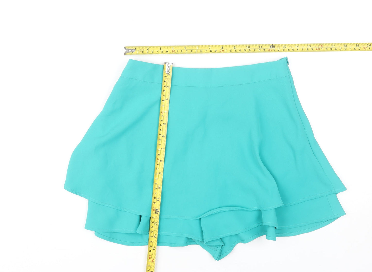 Zara Women Green Short Skort Size S Polyester Zip Casual Summer