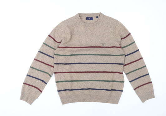Gant Men Beige Wool Blend Striped Jumper Size S Crew Neck