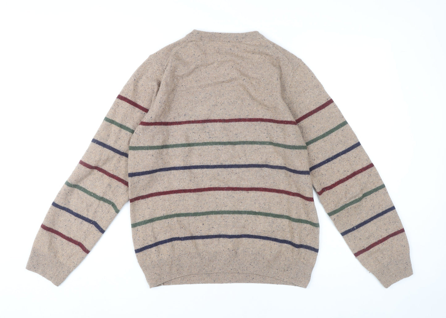 Gant Men Beige Wool Blend Striped Jumper Size S Crew Neck