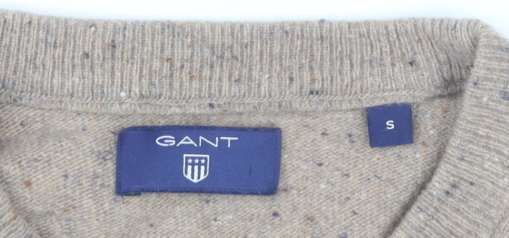 Gant Men Beige Wool Blend Striped Jumper Size S Crew Neck