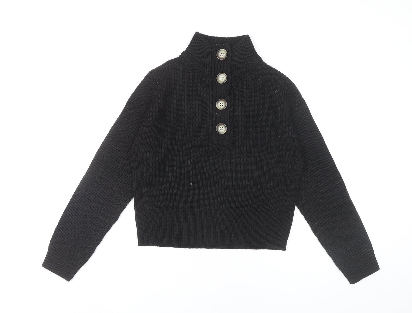 Brave Soul Womens Black Size 6 High Neck Button Pullover Jumper