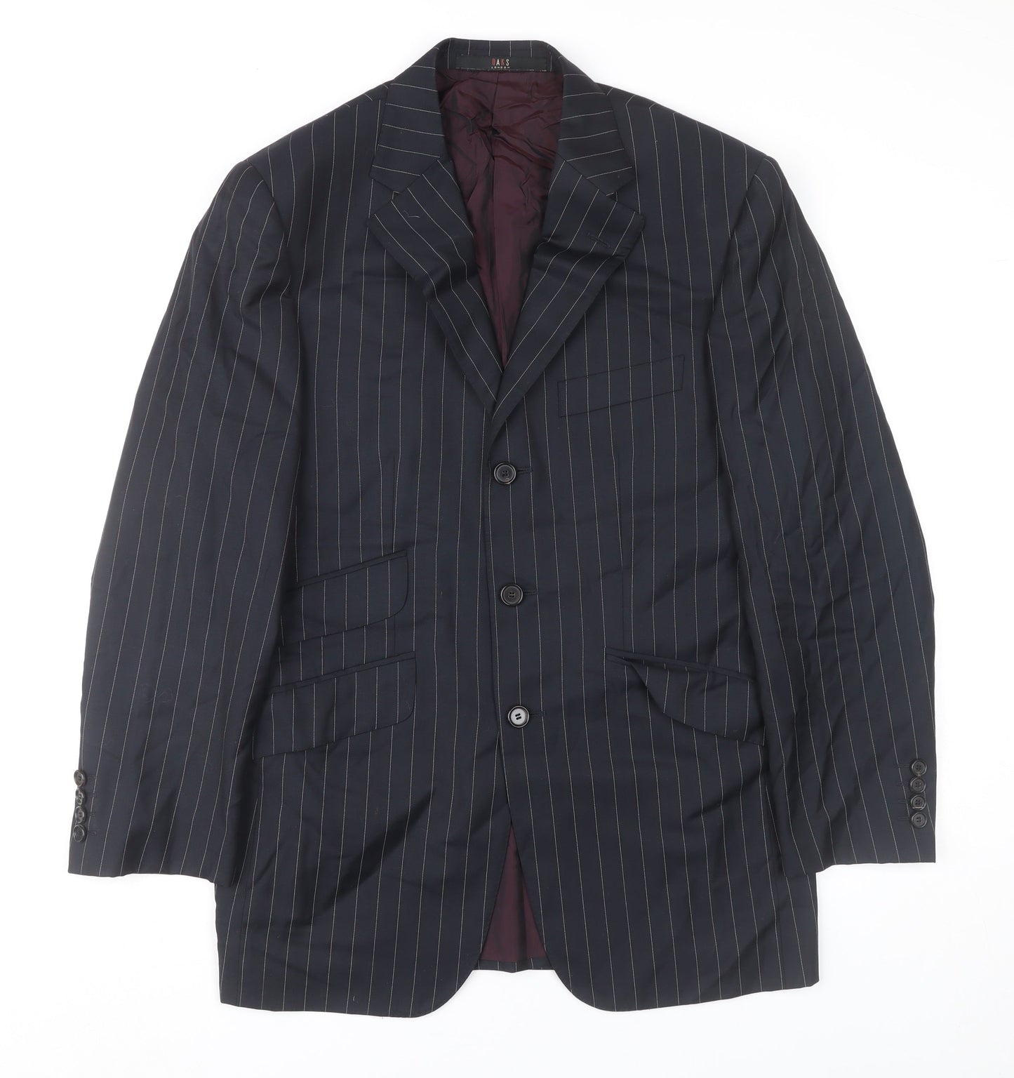 DAKS Men Blue Pinstripe Wool Blazer Jacket 46R Classic Formal