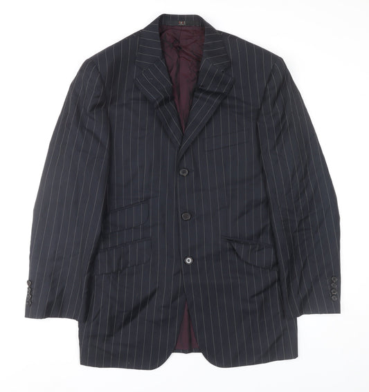 DAKS Men Blue Pinstripe Wool Blazer Jacket 46R Classic Formal